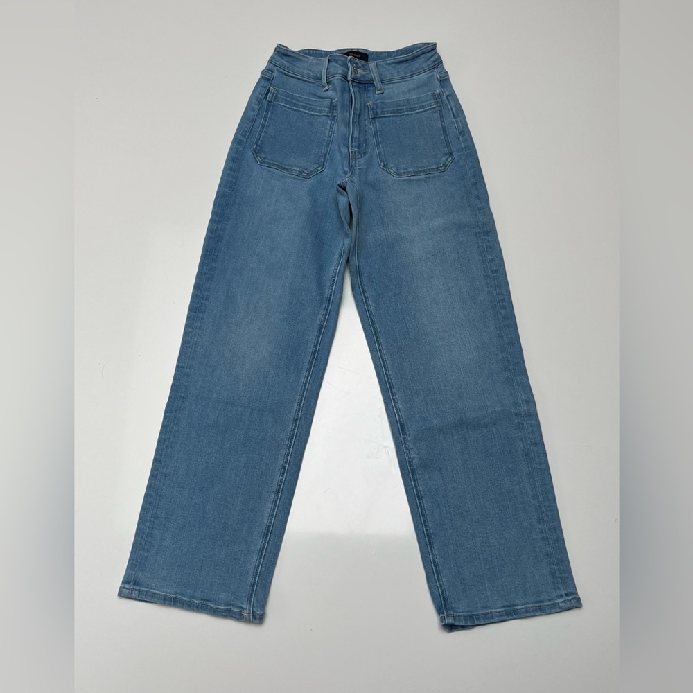 EUC quince bella stretch patch pocket wide leg jeans frosted light blue sz 24